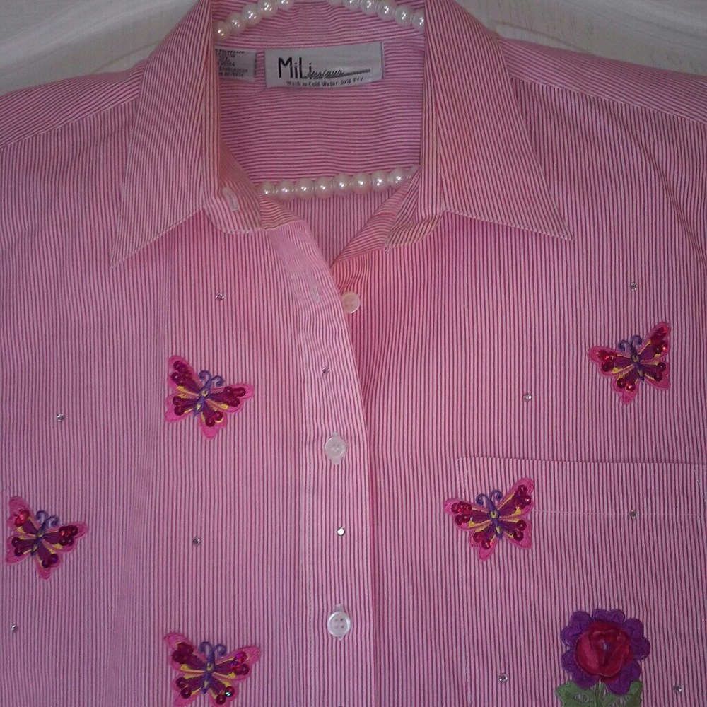 Women's Butterfly Embroidered Blouse Shirt XL